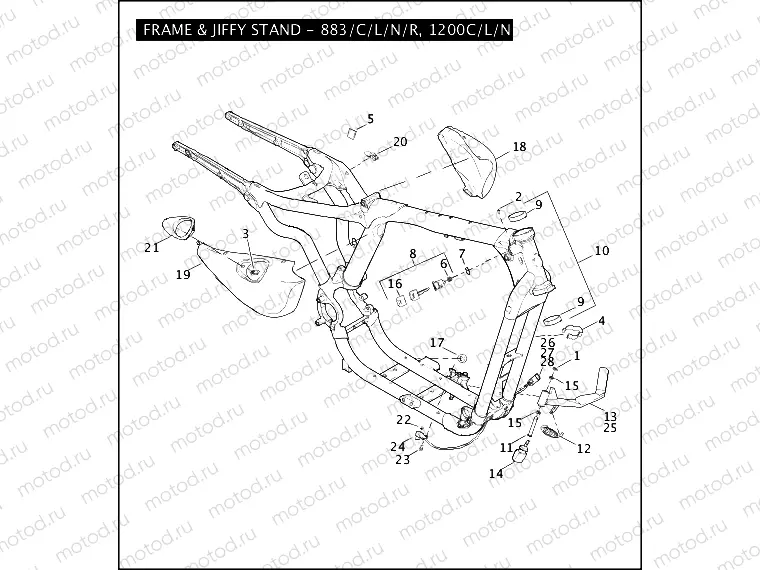 FRAME & JIFFY STAND - 883/C/L/N/R, 1200C/L/N/R