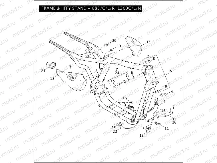 FRAME & JIFFY STAND - 883/C/L/R, 1200C/L/N/R
