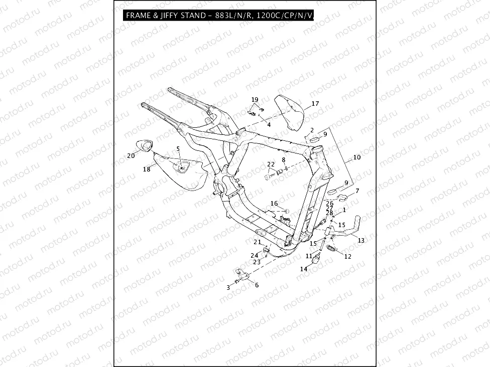 FRAME & JIFFY STAND - 883L/N/R, 1200C/CP/N/V/X