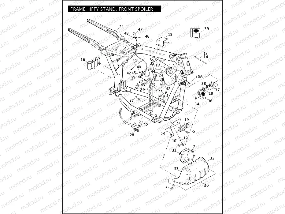 FRAME, JIFFY STAND, FRONT SPOILER (1 OF 2)
