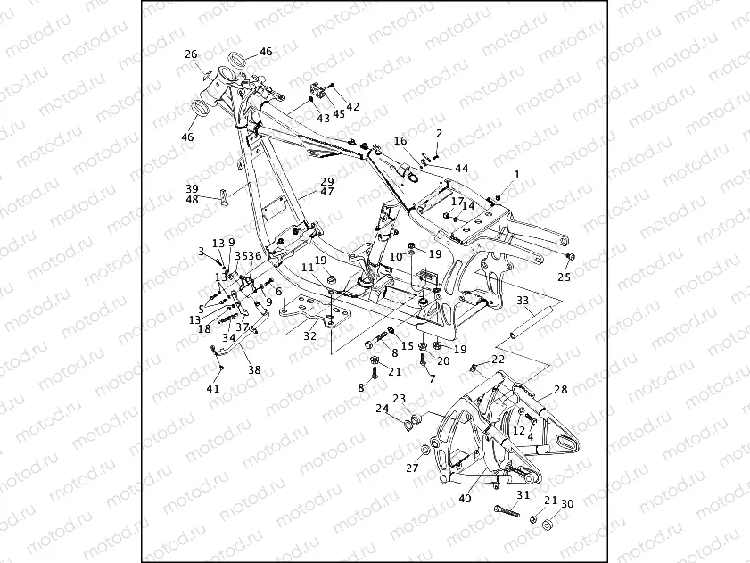 FRAME, REAR FORK & JIFFY STAND (1 OF 2)