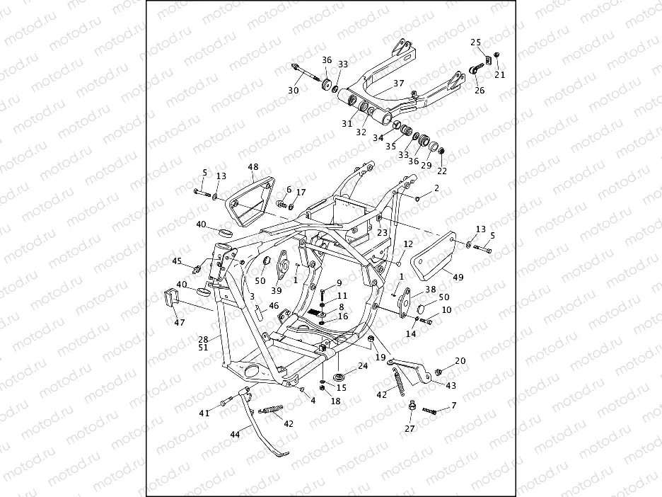 FRAME, REAR FORK & JIFFY STAND (1 OF 2)