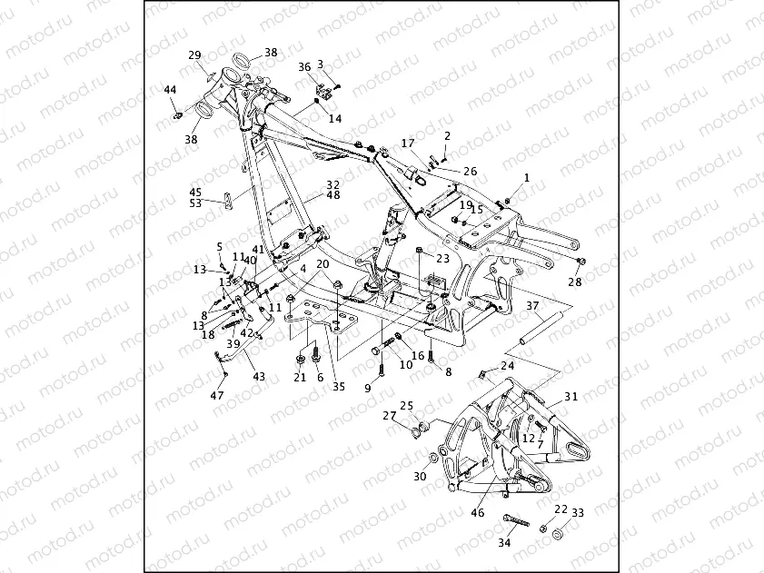 FRAME, REAR FORK & JIFFY STAND (1 OF 2)