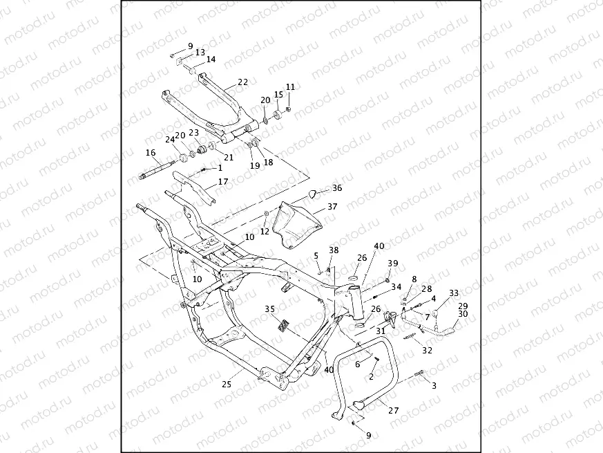 FRAME, REAR FORK & JIFFY STAND (1 OF 2)