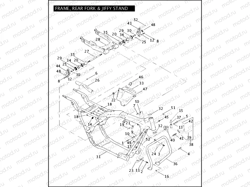 FRAME, REAR FORK & JIFFY STAND (1 OF 2)