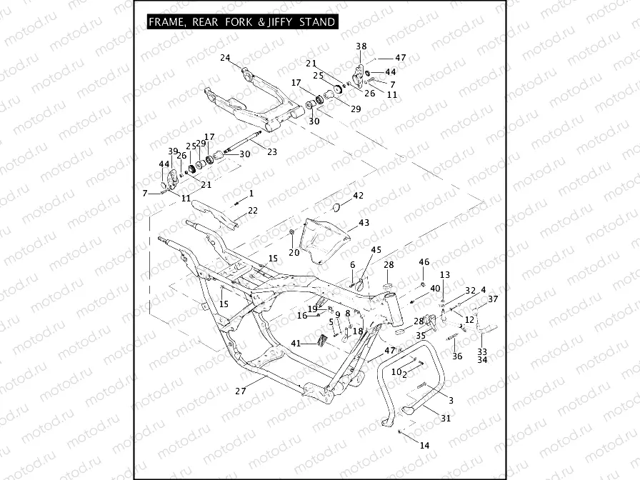 FRAME, REAR FORK & JIFFY STAND (1 OF 2)