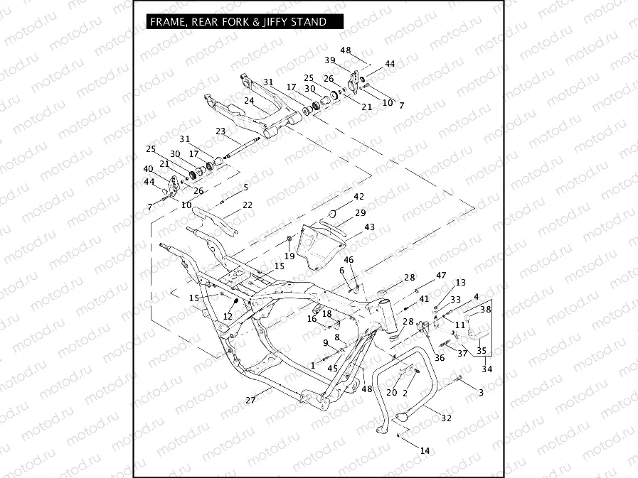 FRAME, REAR FORK & JIFFY STAND (1 OF 2)