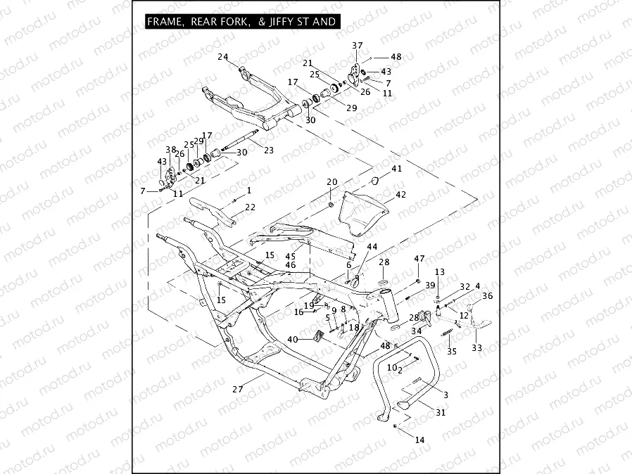 FRAME, REAR FORK & JIFFY STAND (1 OF 2)
