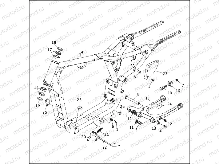 FRAME, REAR FORK & JIFFY STAND