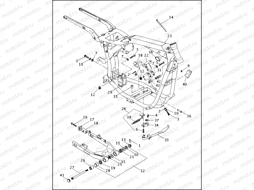 FRAME, REAR FORK & JIFFY STAND