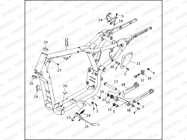 FRAME, REAR FORK & JIFFY STAND