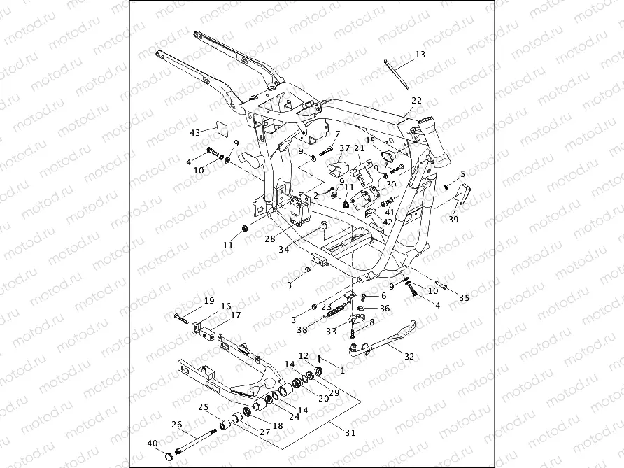 FRAME, REAR FORK & JIFFY STAND