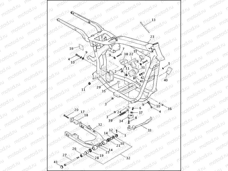FRAME, REAR FORK & JIFFY STAND