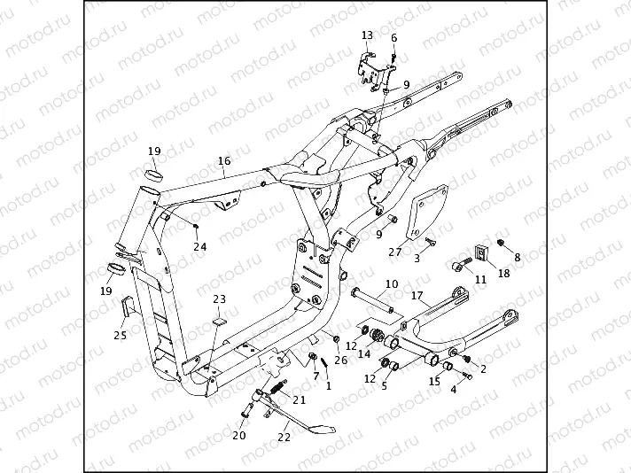 FRAME, REAR FORK & JIFFY STAND