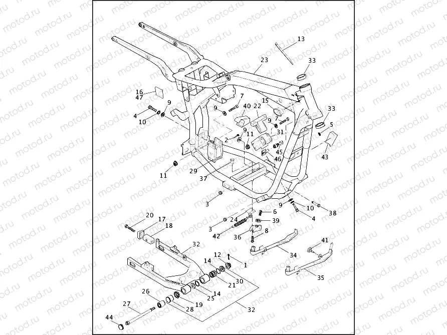 FRAME, REAR FORK & JIFFY STAND
