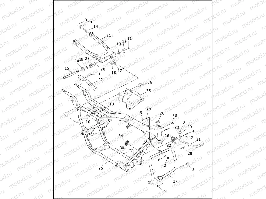 FRAME, REAR FORK & JIFFY STAND