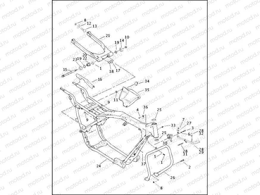FRAME, REAR FORK & JIFFY STAND