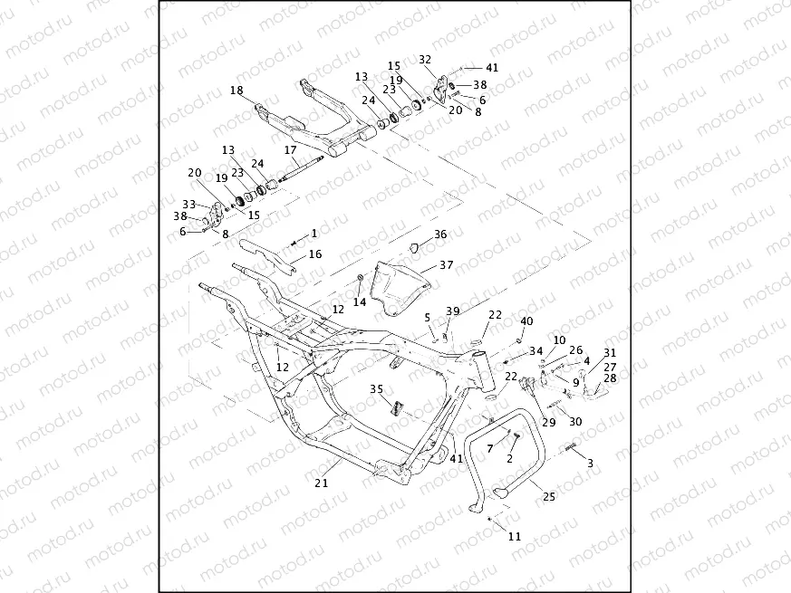 FRAME, REAR FORK & JIFFY STAND