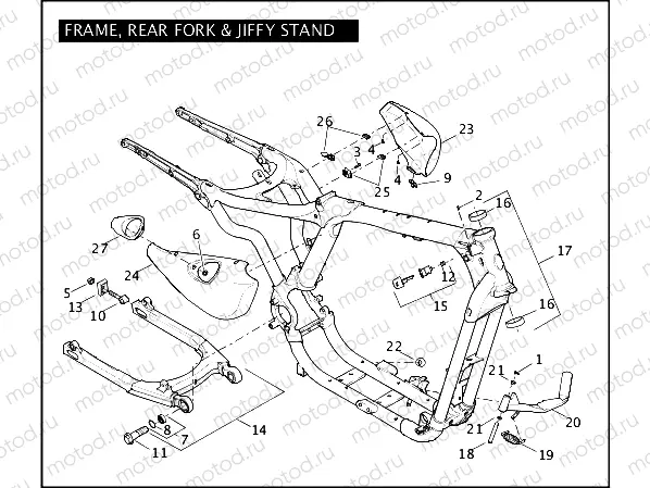 FRAME, REAR FORK, & JIFFY STAND