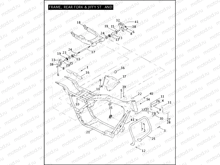 FRAME, REAR FORK & JIFFY STAND