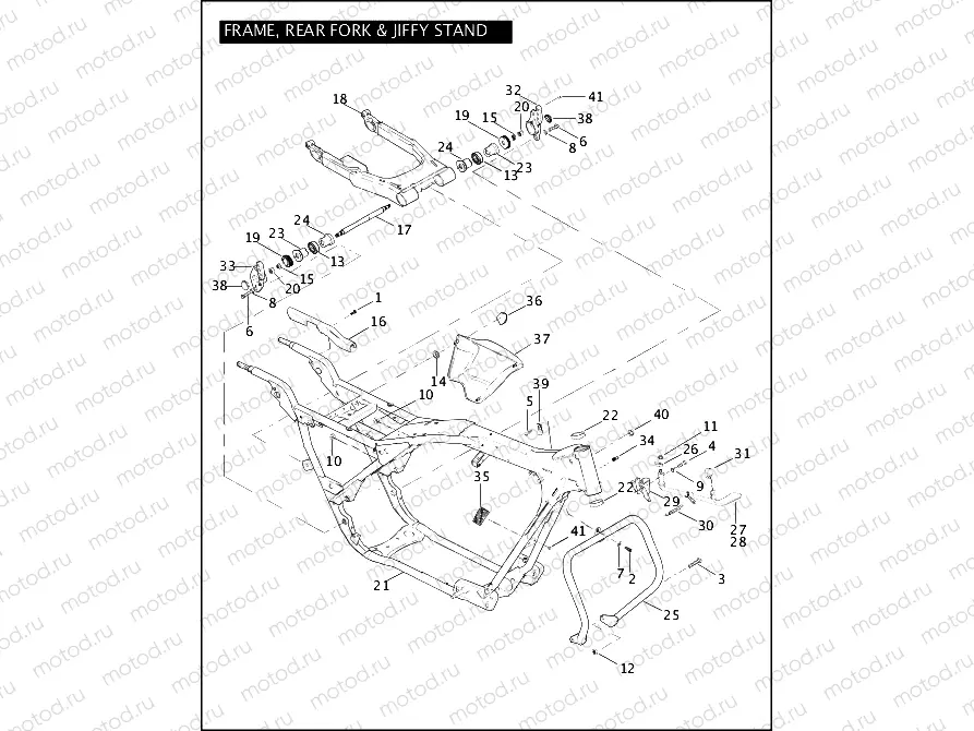 FRAME, REAR FORK & JIFFY STAND