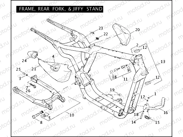 FRAME, REAR FORK, & JIFFY STAND