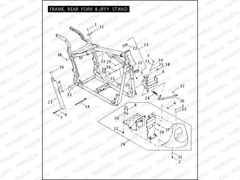FRAME, REAR FORK & JIFFY STAND