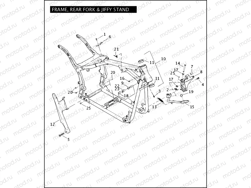FRAME, REAR FORK & JIFFY STAND