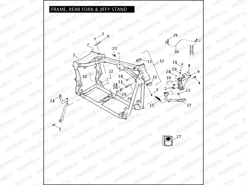 FRAME, REAR FORK & JIFFY STAND