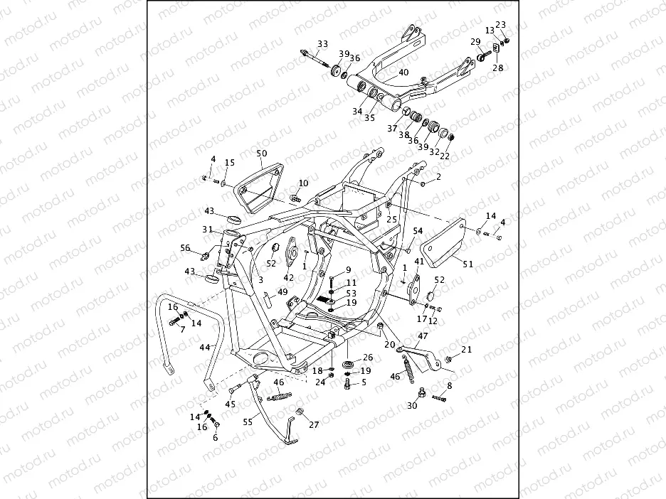 FRAME, REAR FORK & JIFFY STAND - FXRP (1 OF 2)