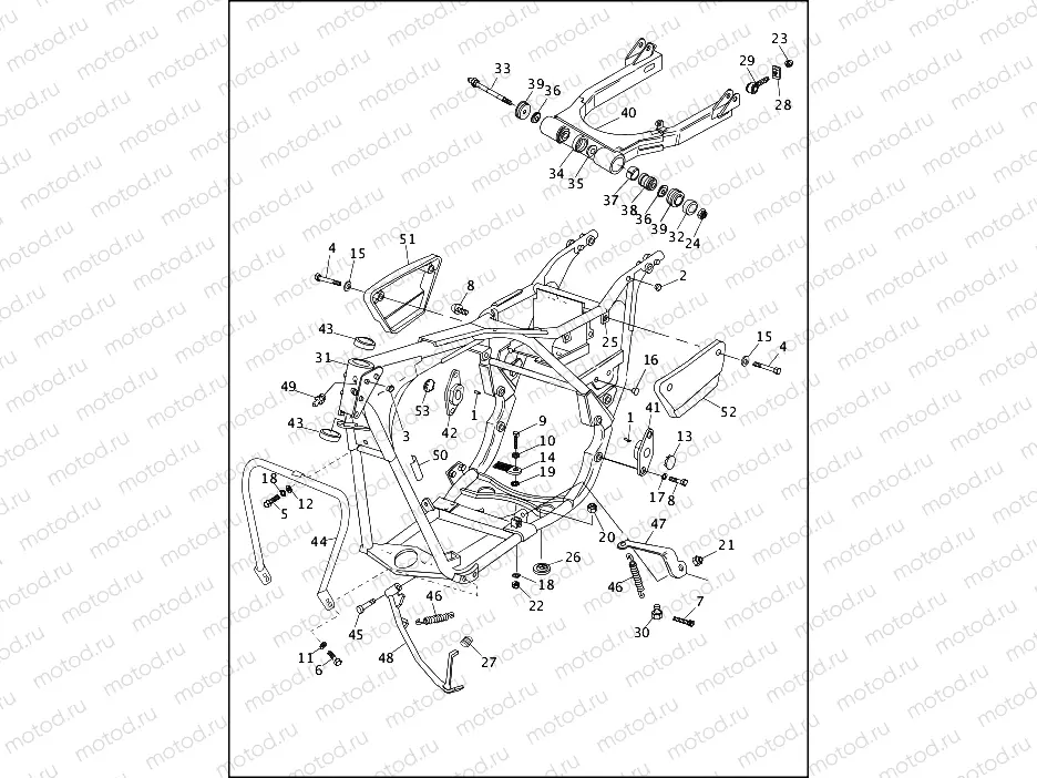 FRAME, REAR FORK & JIFFY STAND - FXRP