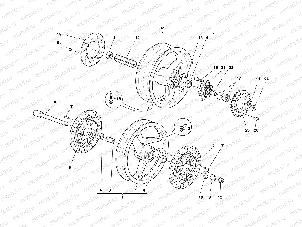 FRONT AND REAR WHEELS