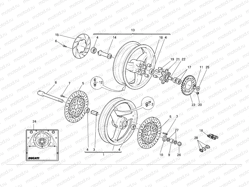 Front and rear wheels