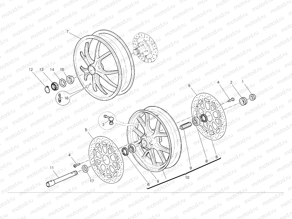 Front and rear wheels