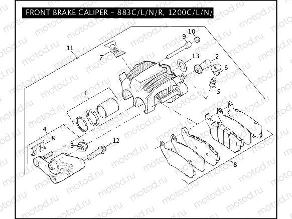 FRONT BRAKE CALIPER - 883C/L/N/R, 1200C/L/N/X
