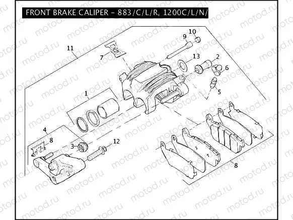 FRONT BRAKE CALIPER - 883/C/L/R, 1200C/L/N/R