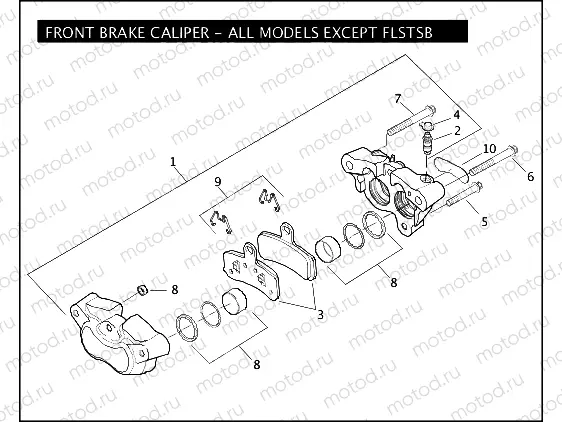 FRONT BRAKE CALIPER - ALL MODELS EXCEPT FLSTSB