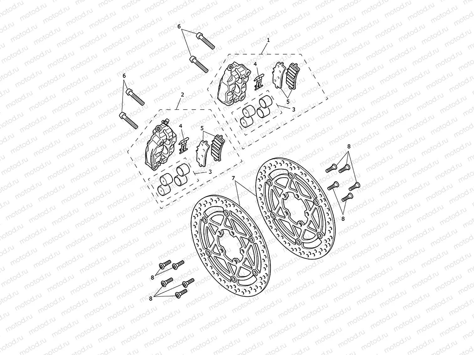 Front brake caliper & discs