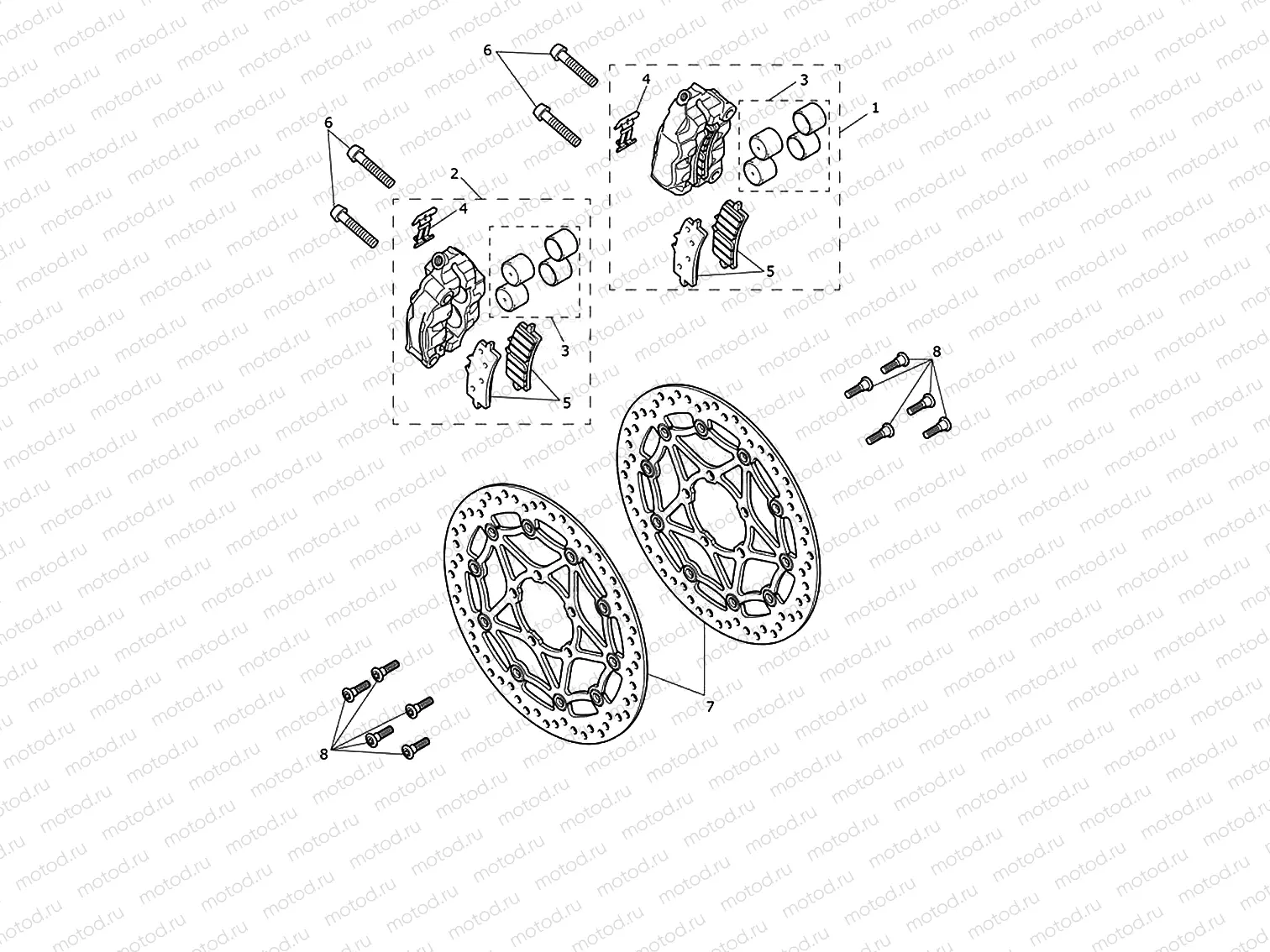 Front brake caliper & discs