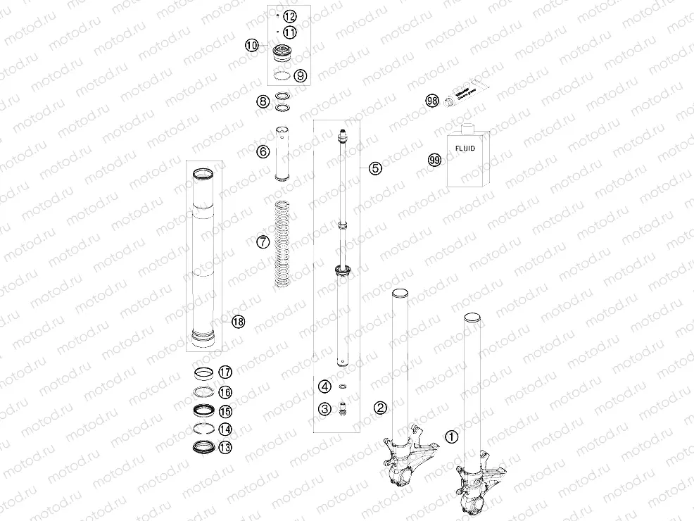 FRONT FORK DISASSEMBLED