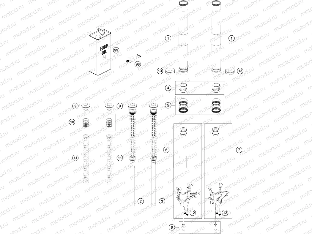 FRONT FORK DISASSEMBLED