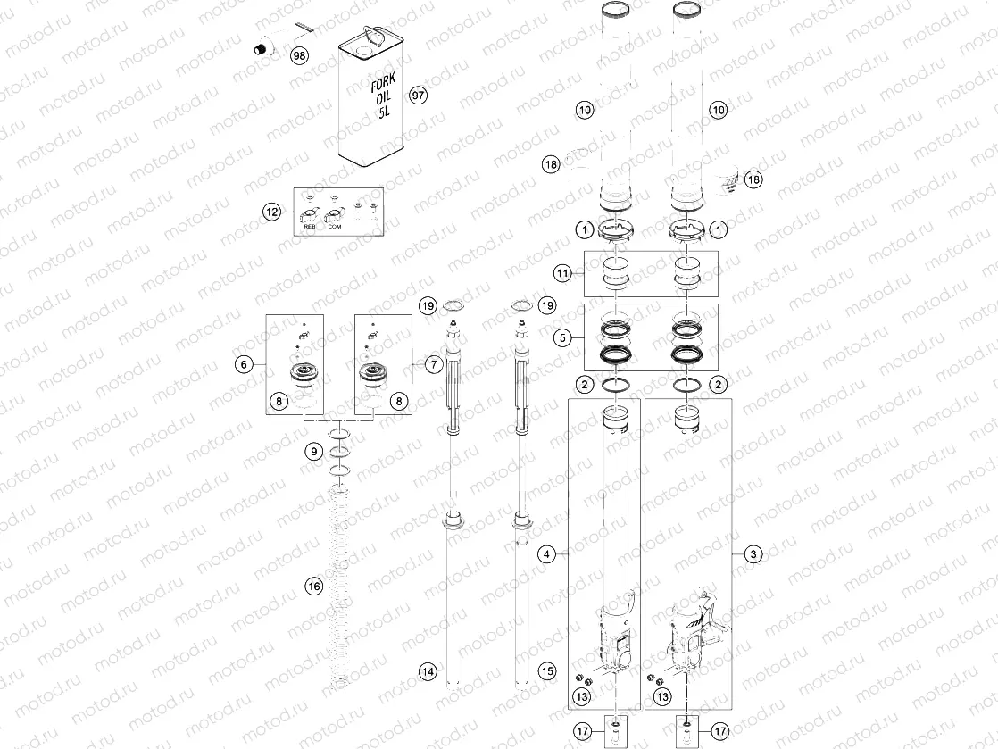 FRONT FORK DISASSEMBLED