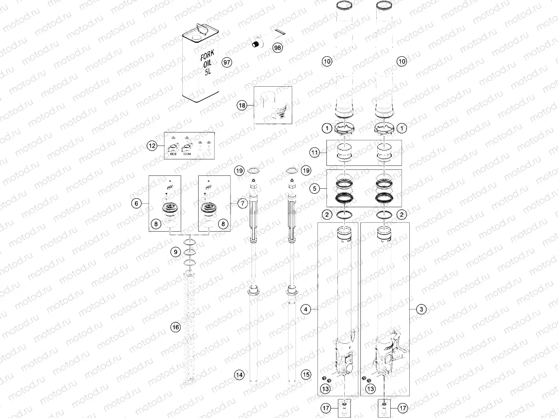 FRONT FORK DISASSEMBLED