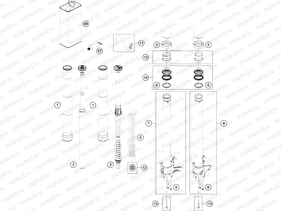 FRONT FORK DISASSEMBLED