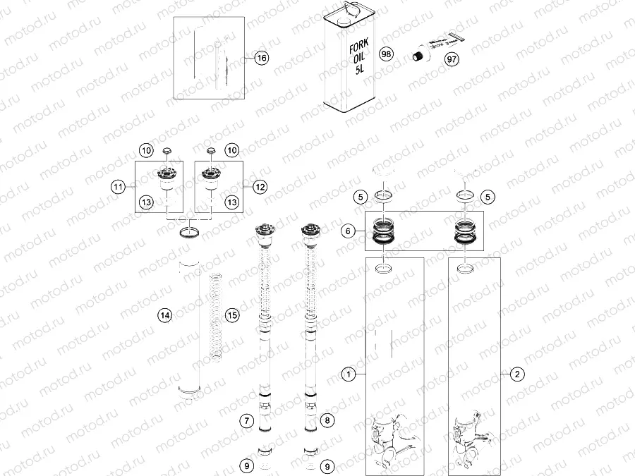 FRONT FORK DISASSEMBLED