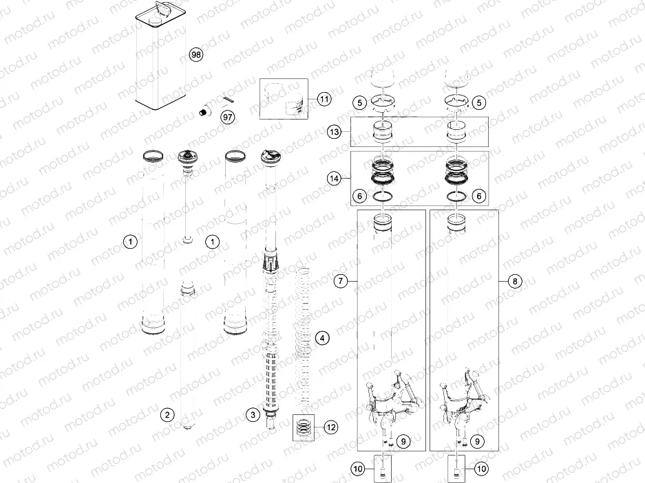 FRONT FORK DISASSEMBLED
