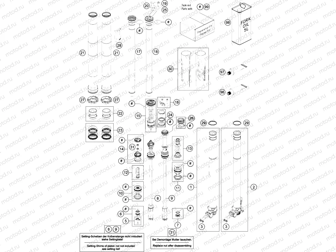 FRONT FORK DISASSEMBLED