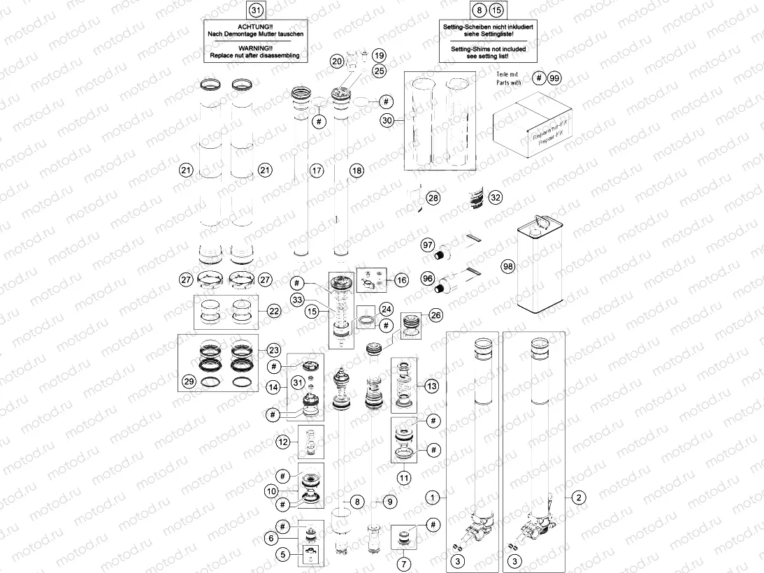 FRONT FORK DISASSEMBLED