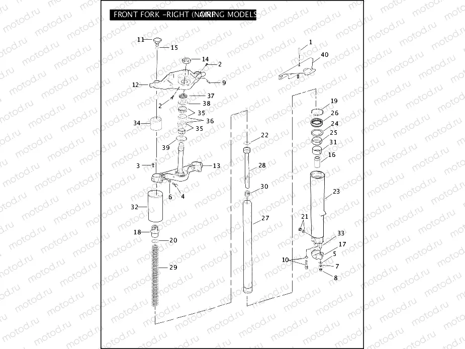 FRONT FORK - RIGHT (NON-FAIRING MODELS)