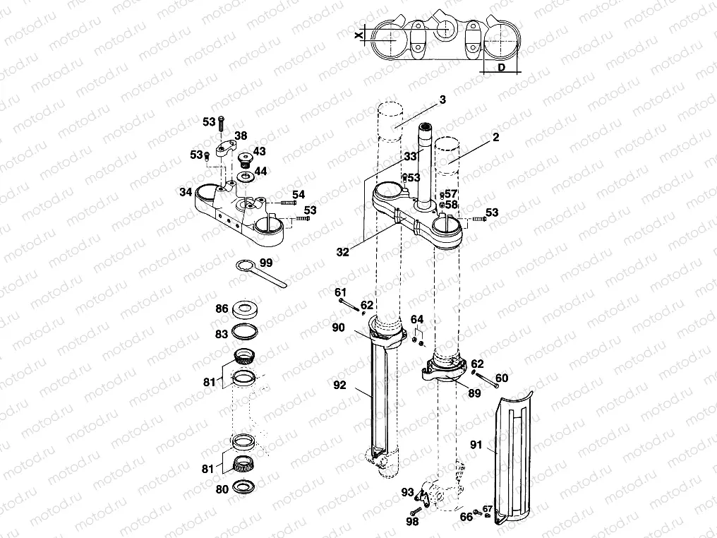 FRONT FORK, TRIPLE CLAMP